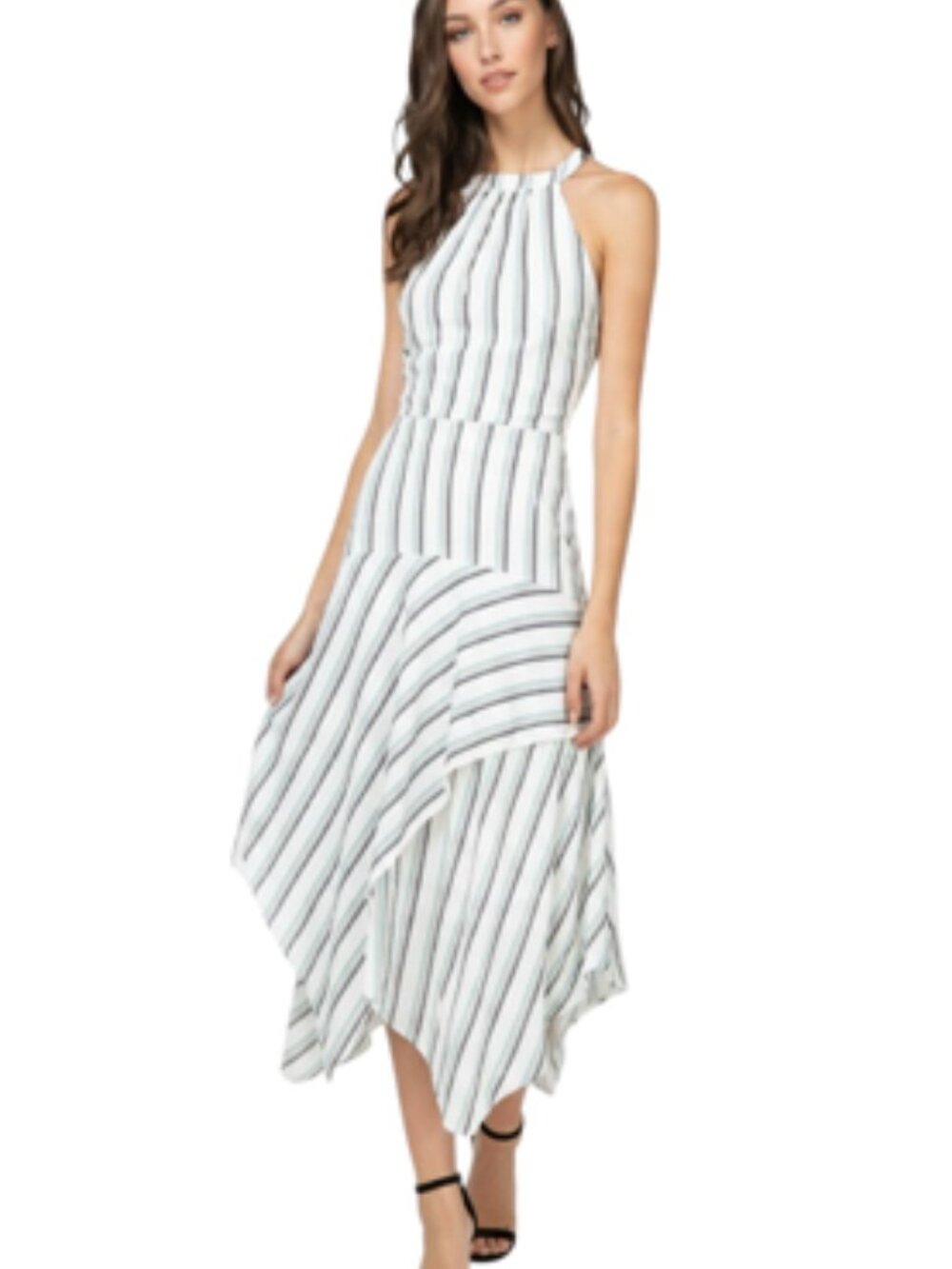 Adelyn Rae Layne Medium Multicolor Striped Halter Dress RTR Handkerchief Hemline